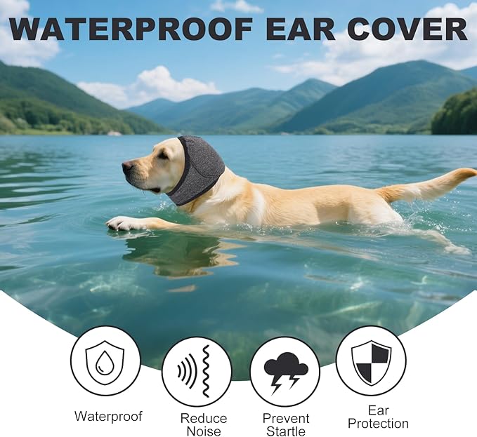 Dog Ear Muffs No Shake Ear Wraps for Dogs Ear Protection for Noise & Anxiety Relief Comfort Calming Hoodie, Protection Firework Grooming Bathing and Force Drying (Grey L)