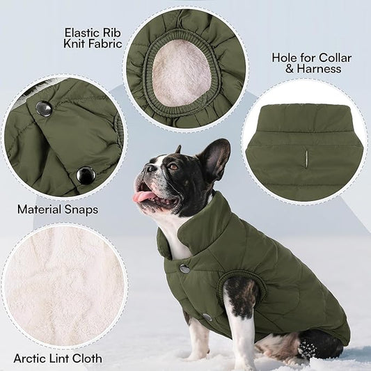 ASENKU Windproof Dog Winter Coat Waterproof Fleece Jacket Cold Weather Pet Apparel for Small Medium Large Dogs (ArmyGreen, L)