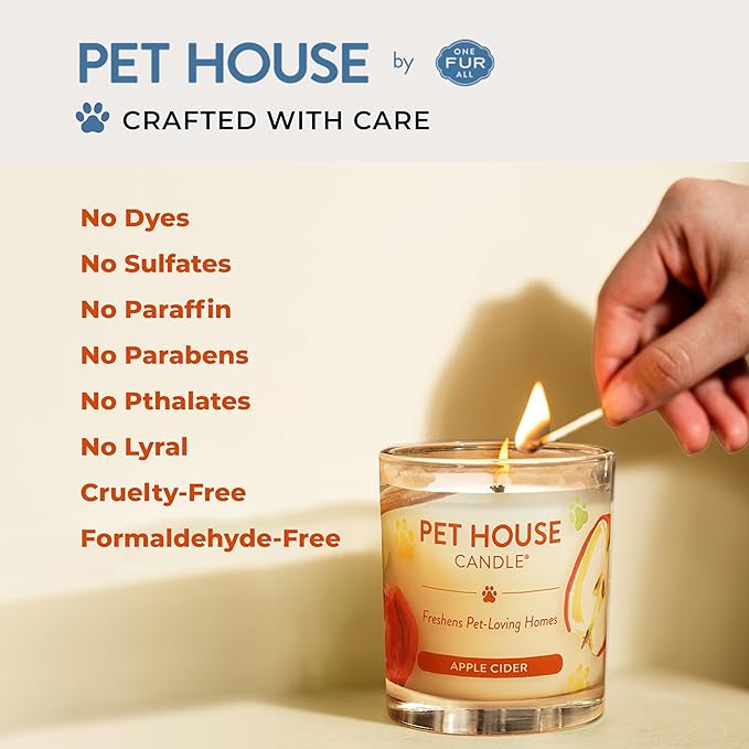 One Fur All Pet House Christmas Candles, Long Lasting, Clean Burning, Soy Wax Scented Candles for Pet Odor, Evergreen Forest