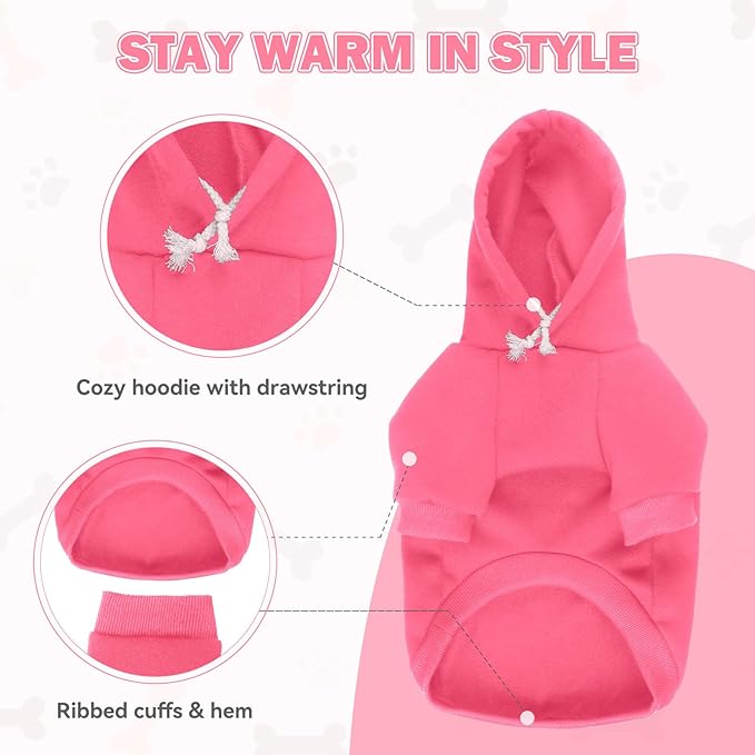 Dog Sweaters,Dog Hoodie,Cozy Fleece Interior Sweatshirt with Hood & Pocket,Leash Hole,Pet Clothes Sweater for Small,Medium,and Large Dogs,Pink&L