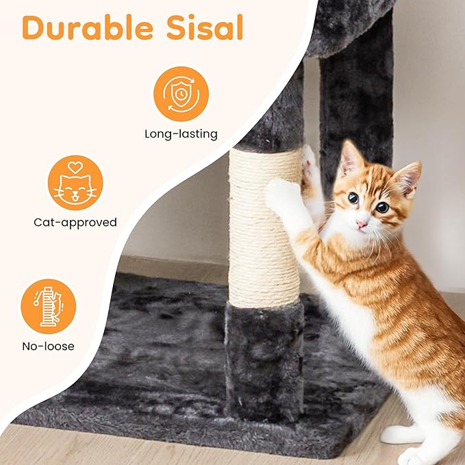 73" Multi-Level Cat Tree Tower for Large Cats with Scratching Posts, Condos, Perch, Hammocks & Toys, Large Cat Jungle Gym for Indoor Cats, Ideal for Multi-Cat Households, Dark Gray