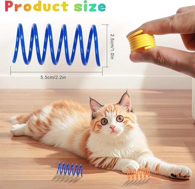 FAXLEVY 100 Pack 10 Colors Cat Spring Toys, Plastic Spiral Spring Cat Toys for Indoor Cats, Colorful Interactive Toy for Kittens, Cat Exercise Toys for Active Play
