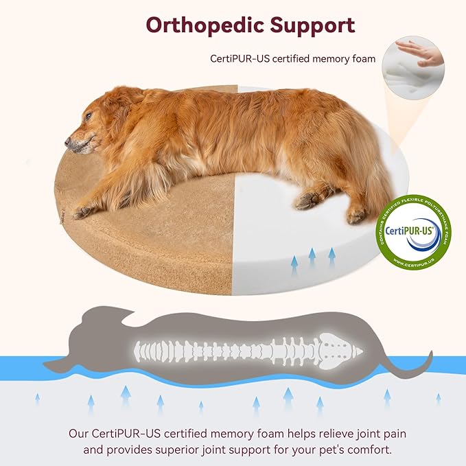 Self-Warming Calming Donut Dog Bed for Large Dogs – Orthopedic Memory Foam Round Dog Bed for Anxiety Relief & Senior Joint Support, Waterproof Liner, Washable Removable Cover & Non-Slip Bottom
