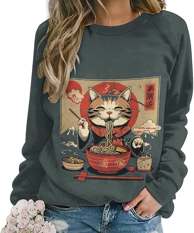 Womens Ugly Christmas Sweatshirt Funny Cat Dog Printed Xmas Pullover Shirts Crewneck Long Sleeve Graphic Hoodies
