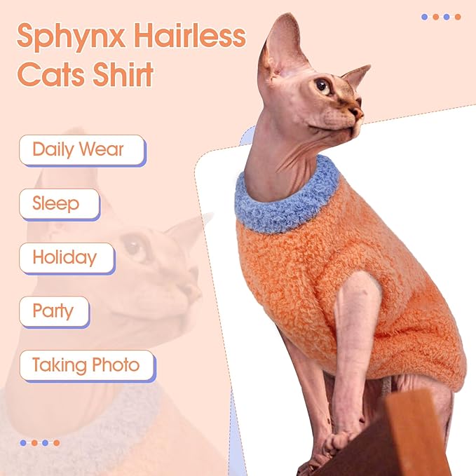 Cat Sweater, Warm Kitten Coat Fleece Vest, Sphynx Hairless Cat Shirts, Soft Pajamas for Cats Only