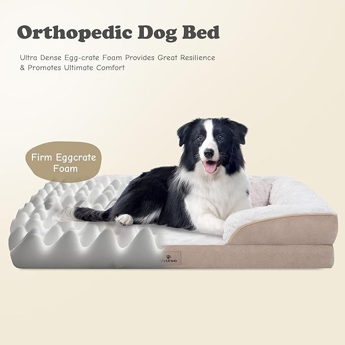 XXL Orthopedic Dog Beds Large Sized Dog - Washable Large Dog Cat Bed Waterproof, Comfort Dogs Couch Sofa with Washable Removable Cover, Pet Bed with Nonskid Bottom, Beige, 53"