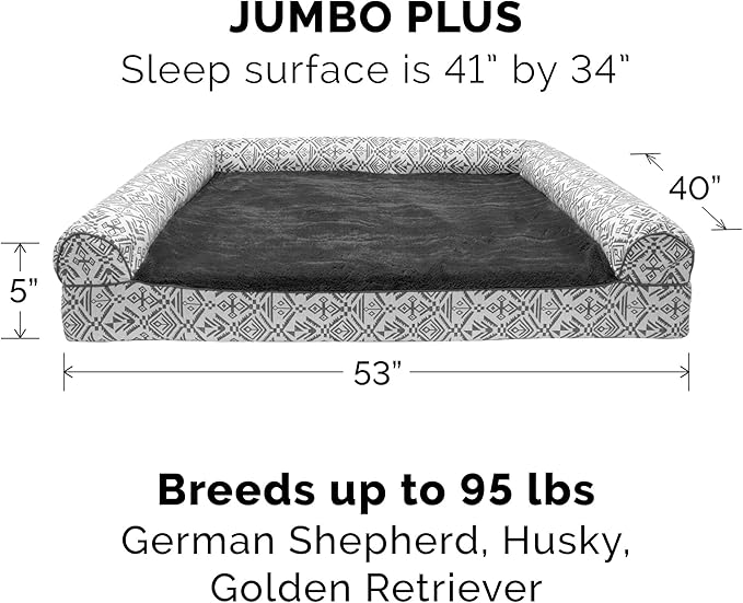 Furhaven Replacement Dog Bed Cover Plush & Southwest Kilim Décor Sofa-Style, Machine Washable - Boulder Gray, Jumbo Plus (XX-Large)