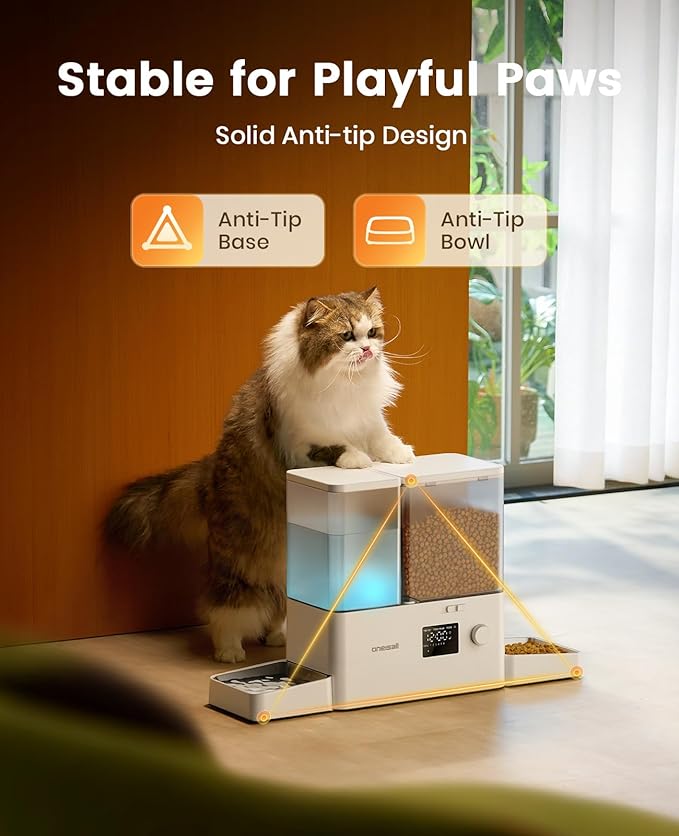 oneisall Automatic Cat Feeder and Water Dispenser,36Cups/8.5L 2-in-1 Clean Food Fresh Water Large Capacity 5L Timed Cat Food Dispenser&3.5L Gravity Water Fountain for Pets,Small Dogs,Puppies,Kittens