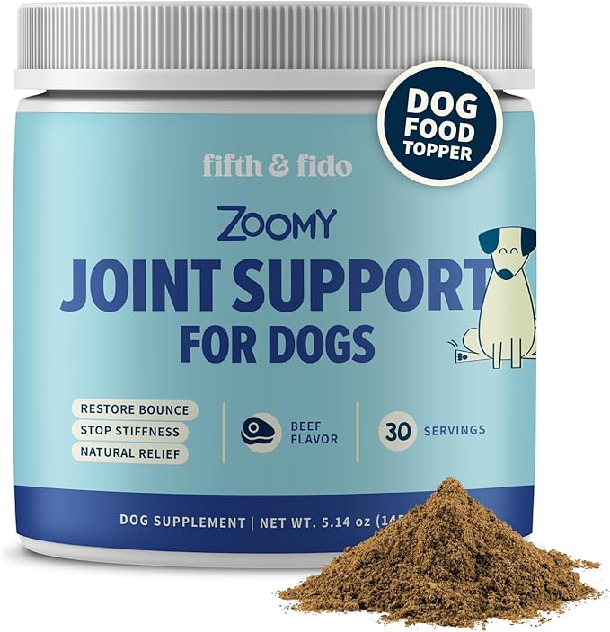 Fifth & Fido Joint Supplement for Dogs - Glucosamine for Dogs - Pet Vitamins and Supplements Powder with Chondroitin & MSM - Hip & Joint Support for Mobility, Stiffness & Flexibility - Mushroom Blend