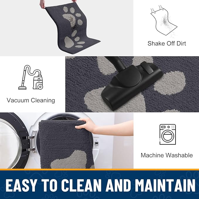 Smiry Dog Door Mat for Muddy Paws 40x32, Dirt Trapper Non Slip Washable Indoor Doormats, Absorbent Entryway Carpet for Inside Floor, Dark Grey