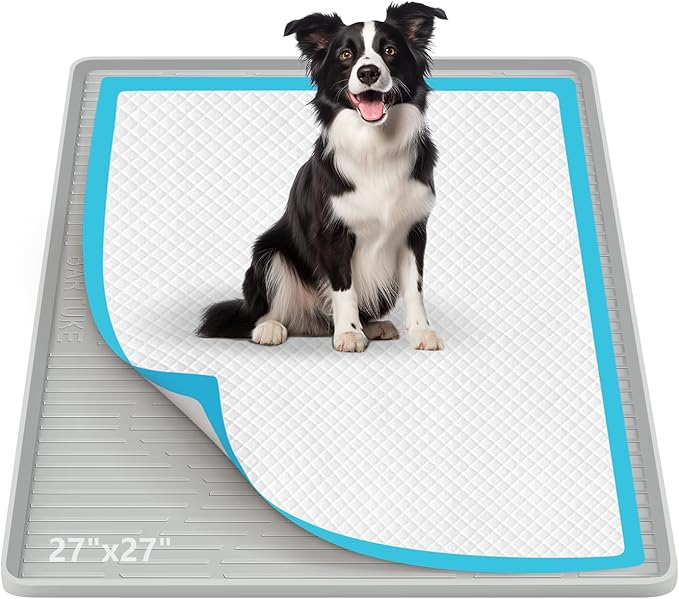 Bartuke Pee Pad Holder for Dogs, 27" x 27" Silicone Pee Tray Mat High Edge, Leak-Proof, No Spill Pet Pad Holder for Puppy, Cat, Rabbit, Training Pads for Floor Protection, No Pee Pads