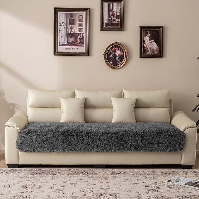 Dogs/Cats Bed Mats, Dog Pad Washable Removable Couch Cover with Anti-Slip Back, Plush Long Fur Mat, Perfect for Small, Medium and Large Dogs.(Dark Gray, 30"x70")