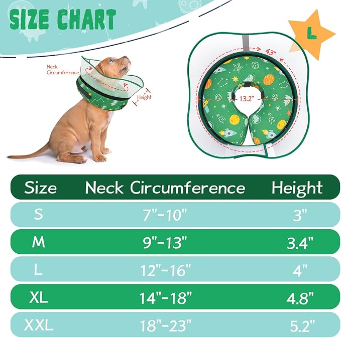 Elevated Inflatable Dog Cone Collar to Stop Licking, Dog Donut Collar After Surgery, Soft Dog Cone Alternative for Small Medium Large Dogs