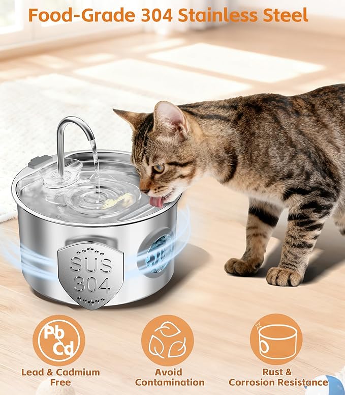 UPAWPIA 3.2L Cat Water Fountain Stainless Steel with 13 Filters Automatic Pet Water Fountain for Cats/Dogs Indoor Ultra Quiet Metal Cat Fountains for Drinking Kitty Watering Supplies for Animals