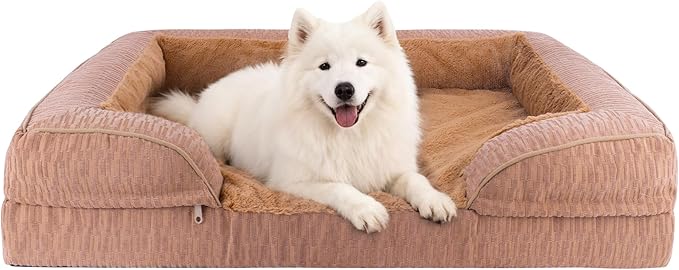 Orthopedic Dog Bed for Extra Large Dogs, 35x25 Inch Waterproof Egg Crate Memory Foam Dogs Bed with Detachable Top, Dog Couch with Zipper Washable Cover, Nonslip Bottom for Living Room, Brown