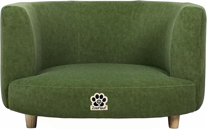 Dog Bed, Large Dog Couch with Washable Cover, Wooden Legs, Elevated Fancy Foam Pet Sofa for Medium & Large Breeds(Green)