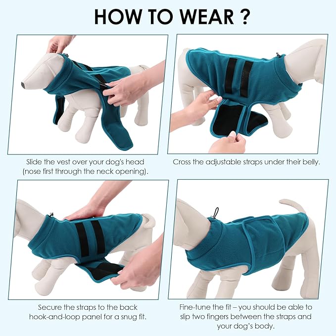Dog Sweater,Adjustable Dog Sweaters for Small, Medium and Large Dogs Boys Girls, Dachshund Chihuahua Fleece Dogs Sweater (Peacock Blue,XS)