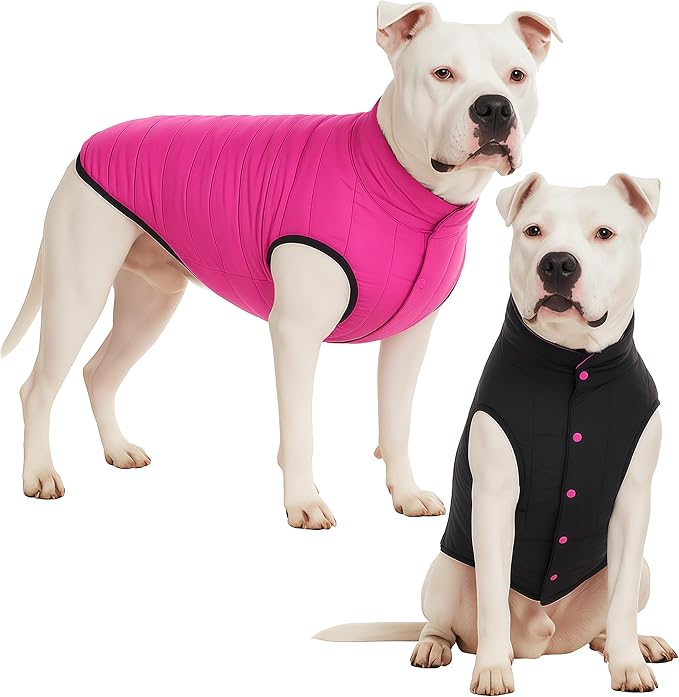 LovinPet Reversible Dog Puffer Coat for Medium & Large Dogs, Down‑Insulated Winter Jacket, Water‑Resistant & Wind‑Resistant, Anti‑Static, Dual-Sided Pink & Black for Cold Weather,XL