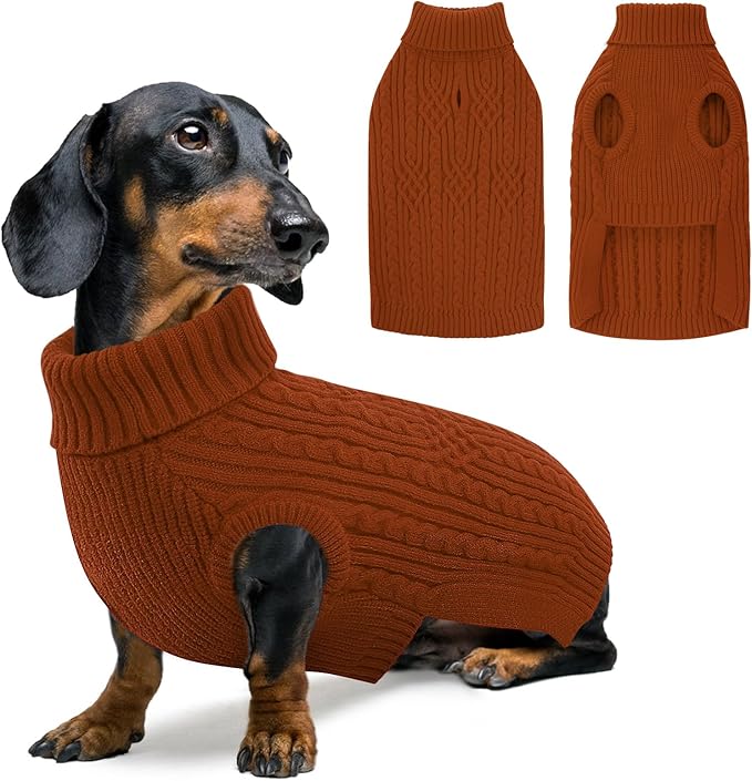 SUNFURA XS Dog Sweater, Puppy Sweaters for Small Dogs Girl Boy, Dog Christmas Sweater Turtleneck Kintwear, Thanksgiving Knitted Sweatshirt Warm Chihuahua Clothes for Fall Winter, Brickred XS