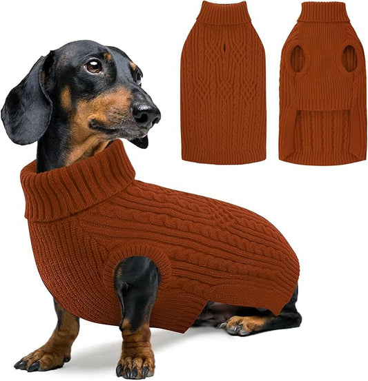 SUNFURA XS Dog Sweater, Puppy Sweaters for Small Dogs Girl Boy, Dog Christmas Sweater Turtleneck Kintwear, Thanksgiving Knitted Sweatshirt Warm Chihuahua Clothes for Fall Winter, Brickred XS
