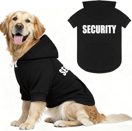 3XL Dog Sweaters for Large Dogs,Security Dog Hoodie,Warm Brushed Fleece Sweatshirt with Hood & Pocket,Leash Hole,Cozy Cold Weather Pet Clothes Sweater for Small,Medium,and Large Dogs,3XL