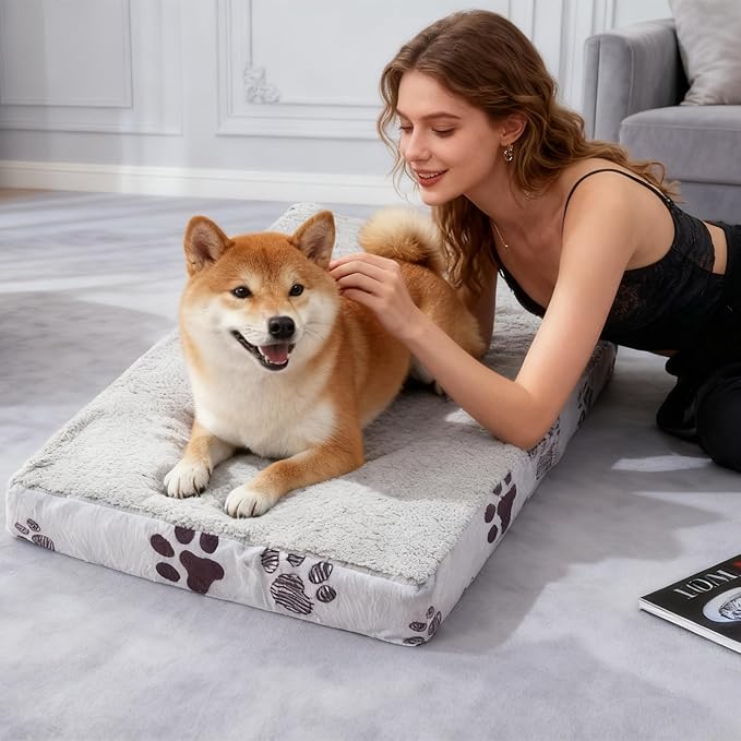 Waterproof Orthopedic Dog Bed for Large Medium Sized Dogs 35x22 Inch - Egg Crate Foam Pet Crate Bed with Removable Washable Cover, Plush Top Anti-Slip Bed Mat, Navy