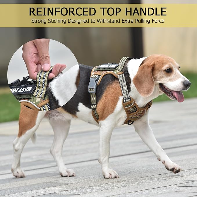 PET MARVEL Tactical Dog Harness for Medium Size, No Pull Military Dog Vest with Easy Control Handle, Molle Hoop & Loop, Adjustable Reflective Reinforced Stich for Walking Training, Camouflage