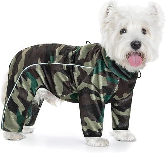 Fleece Dog Coat for Small Medium Dog,Pullover Pajamas Jumpsuit Bodysuit Puppy Coats with Legs, Pet Windproof Warm Cold Weather Jacket Full Body Vest Cozy Snowsuit Outfit Clothes (Camo, XXL)