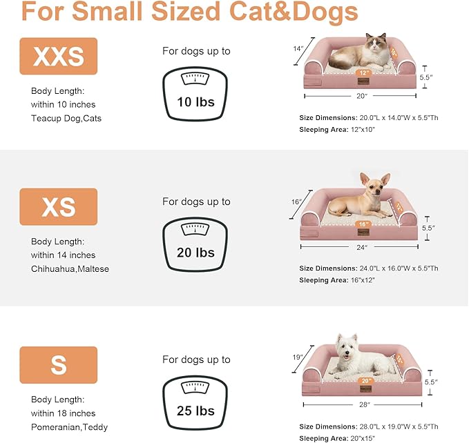 Small Dog Bed Orthopedic Washable: Beds Bolster Small Sized Dogs Bed Egg Crate Foam Couch Sofa Waterproof with Removable Cover - Pink