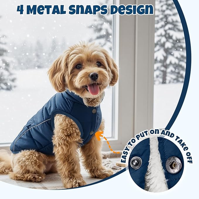 SlowTon Dog Coat - Warm Dog Winter Coat Waterproof, Reflective Winter Jacket with Pocket, Puppy Fleece Vest Pet Apparel Cold Weather Clothes for Small Medium Large Dogs Boy Girl (Navy, S)