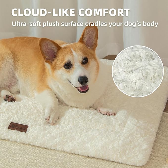 Fluffy Reversible Dog Bed Mat - Ultra Soft & Machine Washable Dog Crate Pad fit for Metal Kennel, Cozy Sleeping Mat, 35" x 22", Beige