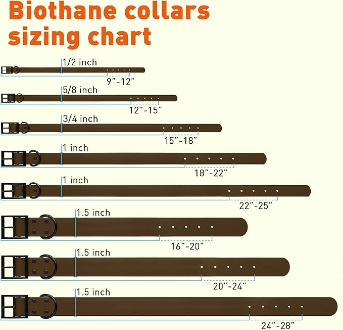 Dogline Biothane Coated Webbing Dog Collar w/Black Metal Hardware: Durable Easy-Clean Everyday Collar for Dogs - Comfortable Adjustable Odor-Resistant for Pets, W1/2" x L9-12, Dark Chocolate Brown