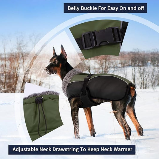 IECOii Extra Warm Reflective Adjustable Dog Jacket - Fleece Turtleneck Winter Coat for Small to Extra Large Dogs