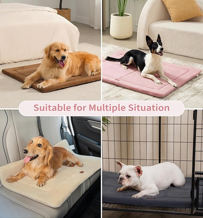 Made4Pets Dog Crate Pad Bed for Large Dogs, Washable & Reversible, Anti-Slip Kennel Mat for Cozy Sleeping, Soft Fluffy Dog Bed for Indoor & Outdoor Use, 41"x29", Pink
