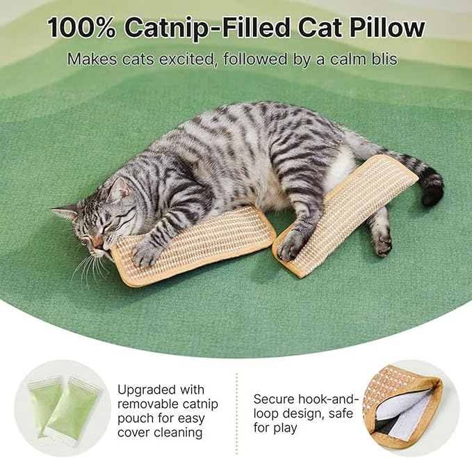 Catnip Kicker Pillow for Cats, Interactive Catnip Chew Toy, 13.4" Sisal Kicker Toy with 6000mg Organic Blend, Durable Bite-Resistant Kicking Toy for Indoor Cats & Kittens (3, Small)