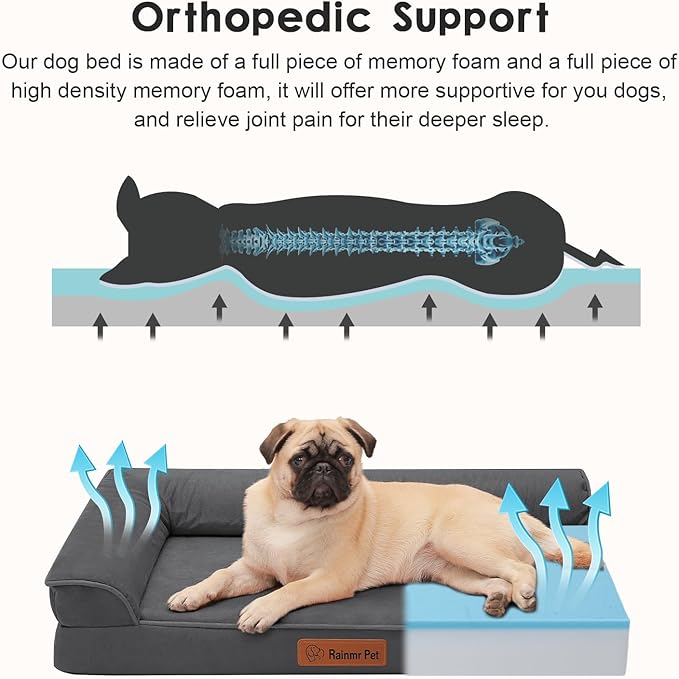 Orthopedic Memory Foam Dog Bed, Removable Washable Microsuede Cover, TPU Waterproof Liner, Nonskid Bottom, for Indoor, Outdoor, Crate ＆ Car Use, 30x20x6 Inches, Dark Grey