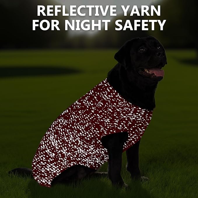 KYEESE Dog Christmas Sweater with Leash Hole Warm Pullover with Reflective Yarn for Small and Medium Dogs Male Soft Knit Pullover Boy Dog Coats Cozy Lightweight Thick Sweater,Red,Large
