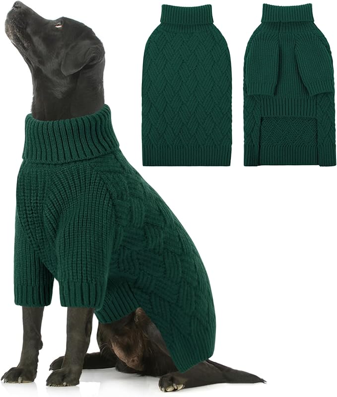 SUNFURA Dog Sweater Large Size Dog, XXL Pet Sweaters for Extra Large Dogs, Doggy Warm Turtleneck Christmas Sweatshirt Cold Weather Knit Pullover for Golden Retriever, Green XXL
