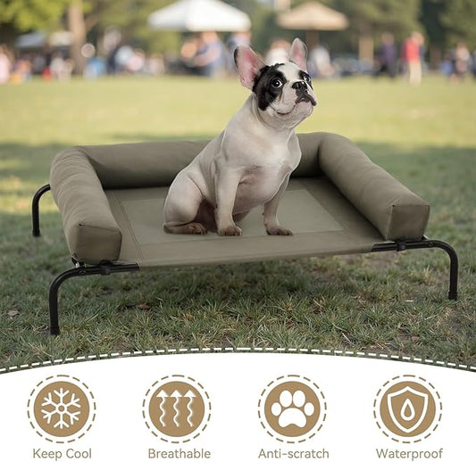 Athena Collection Outdoor Elevated Dog Bed with Removable Bolsters, 42 Inches Raised Dog Cot Washable with Metal Frame Non-Slip Feet for Medium Size Dog, Green