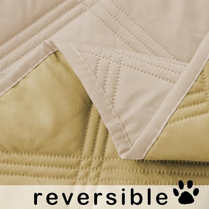 fuguitex Waterproof Dog Blanket Reversible for Small Dogs Resistant Leakproof Washable Couch Cushion Bed Protector Cover for Indoor Furniture Pet Friendly（30"*53",Beige+Taupe