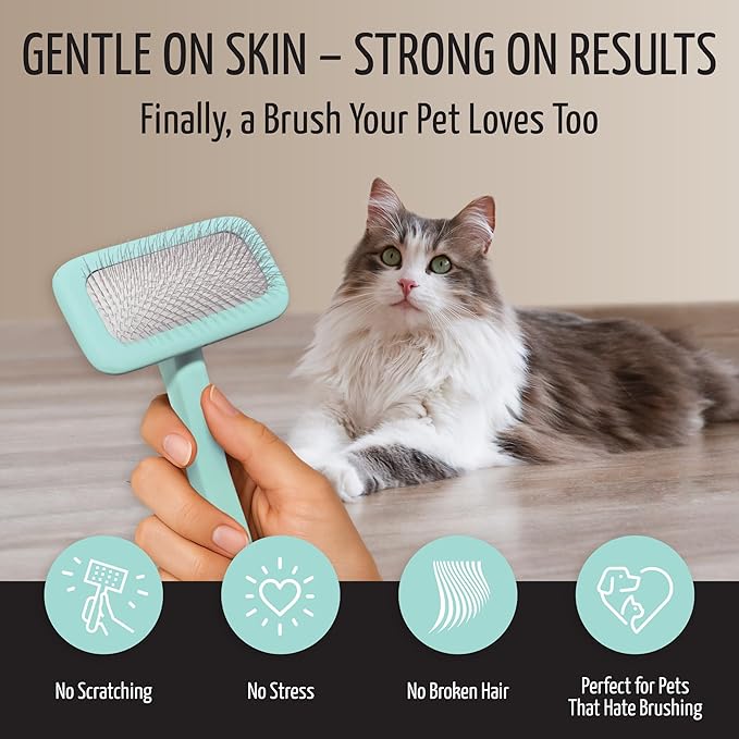Tauro Pro Line Dog Brush for Shedding - Labradoodle, Goldendoodle or Poodle Long or Medium Hair - Slicker Brush for Dogs & Cat Grooming, Flexible Cushion & Non-Slip Grip (Size M - Mint)