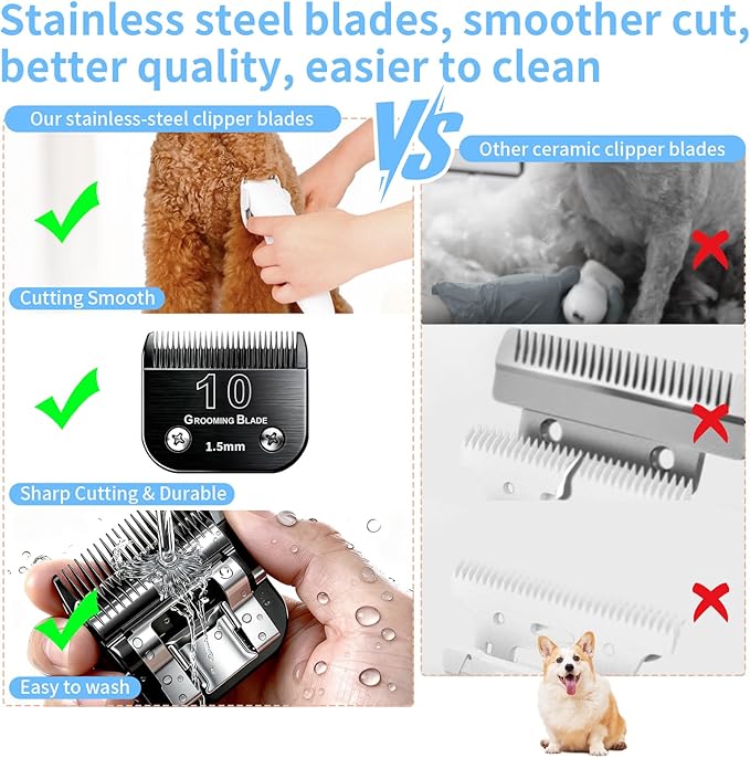 3 Pcs Size 10# Detachable Dog Grooming Blades, Compatible with Andis, Oster A5, Wahl KM10 Series Clippers, Cut Length 1.5mm, Black (10# 1.5mm, 3Pcs)