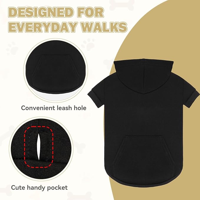 Dog Sweaters,Dog Hoodie,Cozy Fleece Interior Sweatshirt with Hood & Pocket,Leash Hole,Pet Clothes Sweater for Small,Medium,and Large Dogs,Black&2XL