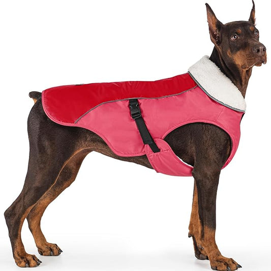 EMUST Dog Cold Weather Coats, Fleece Lining Small/Medium/Large Dogs Jacket for Winter, Warm Warm Dog Winter Clothes for Large Dogs, New Orange, XL