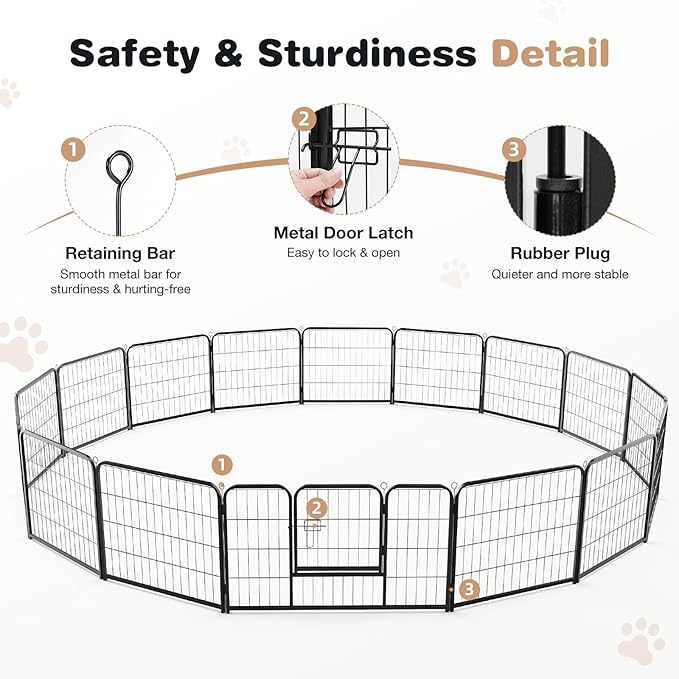 SMUG Heavy-Duty Iron Dog Playpen – 16 Panels 40” Durable, Rust-Resistant Pet Fence for Indoor & Outdoor Use, Secure & Spacious Pet Play Area for Dogs, Puppies & Small Animals