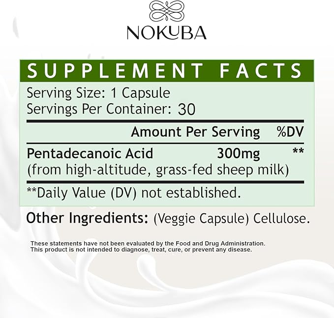 Pentadecanoic Acid C15:0 300mg High-Altitude Sheep Milk Sourced | 30 Capsules