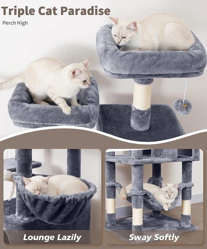 AMHANCIBLE Tall Cat Tree, 70 Inch Cat Tower for Indoor Cats, Multi-Level Cat Tree with Scratching Post, Hammock, Hanging Basket, Large Cat Condos for Adult Cats Kittens, Grey, PT18GY