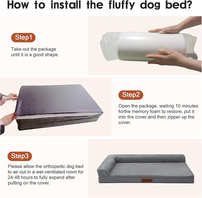 Orthopedic Dog Beds Large Sized Dog, 41x27x6 Inches Memory Foam Pet Bed for Large Dogs, Washable Removable Cover, Nonskid Bottom, Waterproof, Dark Grey