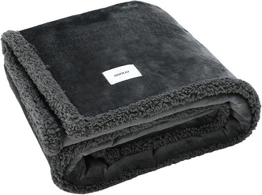 Waterproof Pet Blanket for Medium Large Dogs Washable Fluffy Thick Jacquard Shag Fleece Warm Sherpa Pet Blanket Cats Puppy Couch Protection (Gray L57*65inches)