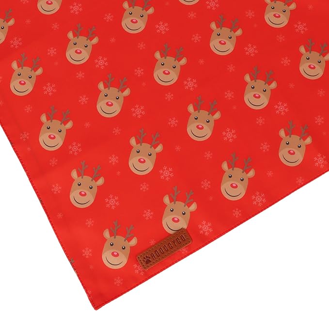 ADOGGYGO Red Christmas Dog Bandanas, Santa Reindeer Print Pet Scarf, Premium Durable Fabric, Red Christmas Bandanas for Extra Large Dogs (X-Large)